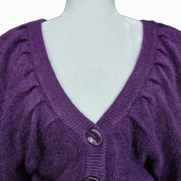 CYC purple sweater V-neck & back short butterfly sleeve ribbed wide waist size M - Picture 6 of 13